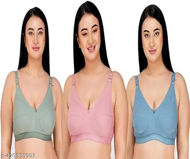Cotton Blend Solid Non Padded Bra for Women (Multicolor, 36C) (Pack of 3)