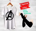 Round Neck Printed T-Shirt with Arm Sleeves for Men (White & Black, S) (Set of 2)