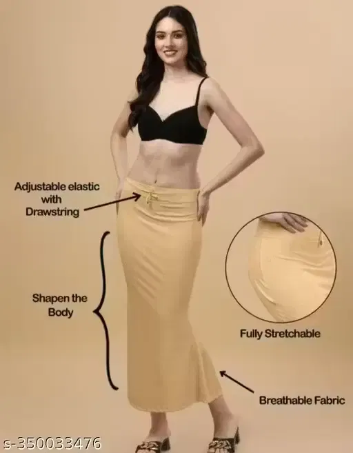 Fishcut Saree Shapewear Petticoat for Women, Beige (L)