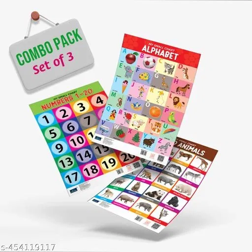 My Small Chart Alphabet, Numbers & Wild Animals – Set of 3 | Early Learning Educational Wall Charts for Kids | ABC Letters, 1–10 Numbers & Wild Animal Names | Preschool, Nursery & Kindergarten Learning Charts