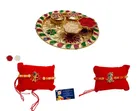 Combo of 2 Pcs Rakhi, 4.5 inch Plate, Greeting Card & Roli Chawal 
