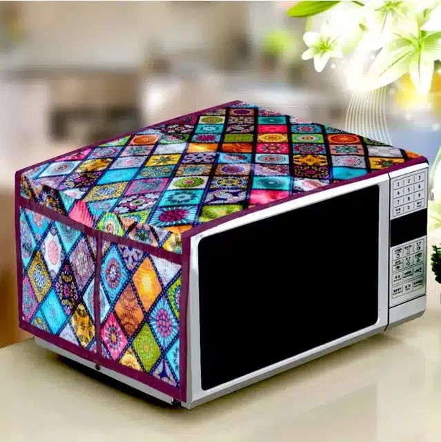 Knit Printed Oven Top Cover with Side Pockets (Multicolor)
