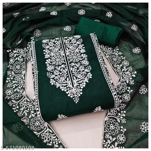 Chanderi Cotton Punjabi/All Over Suits for Women (Green, 5.85 meter (S)