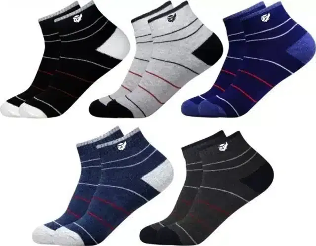 Cotton Ankle Socks for Unisex (Multicolor, Free Size) (Set of 5)