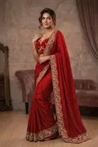 Bollywood Chiffon Saree with Ready Made Blouse and Embroidery Work for Women 