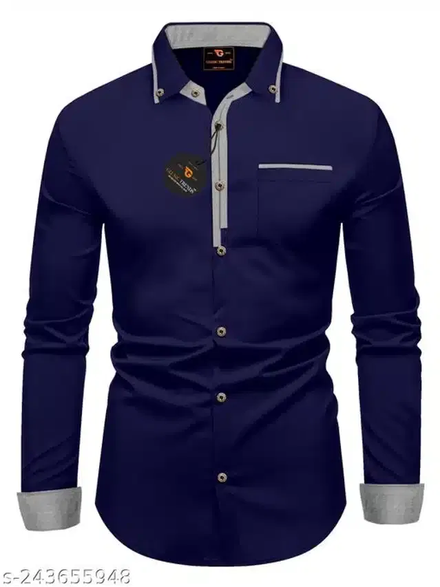 Full Sleeves Shirt for Men (Navy Blue, M)