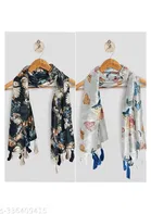 Chiffon Printed Scarves for Women, Multicolor, Pack of 2