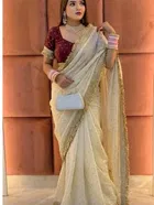 Bollywood Satin Butti Embroidered Saree for Women 