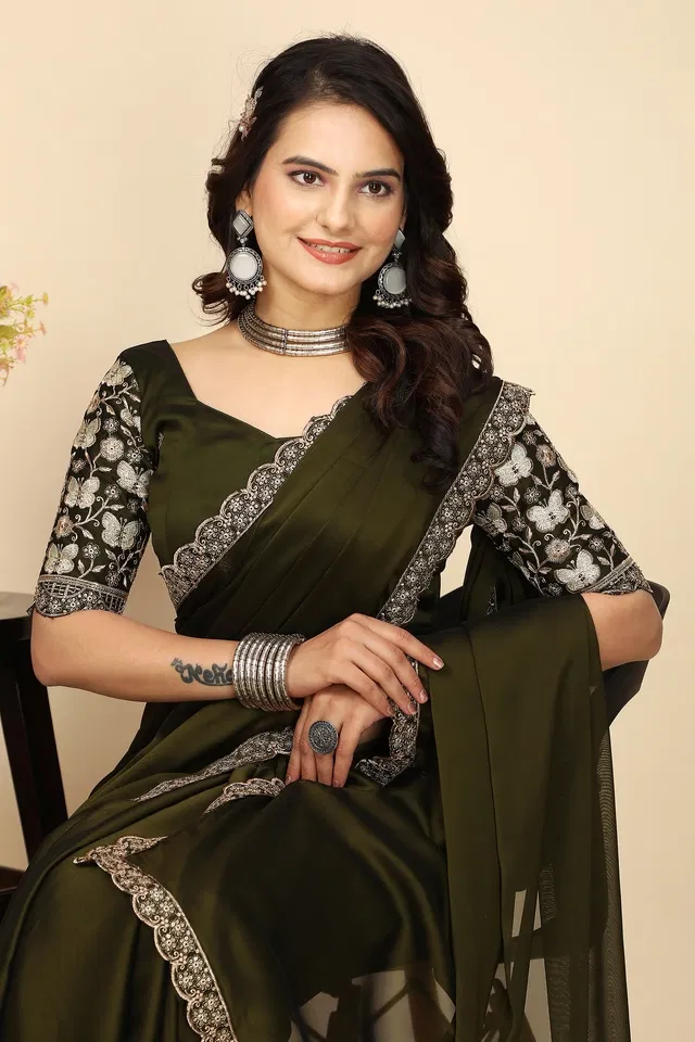 Chiffon Woven Design Saree for Women (Green, 6.3 m)