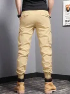 Cotton Blend Solid Trackpant for Men, Beige 