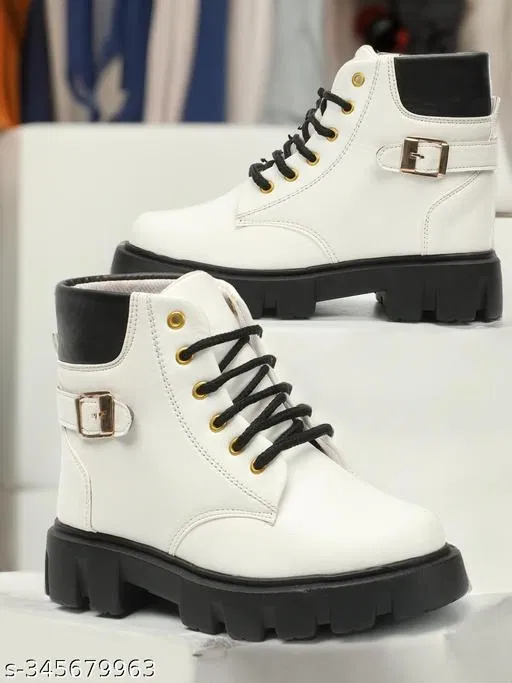 Boots for Women (White & Black, 4)