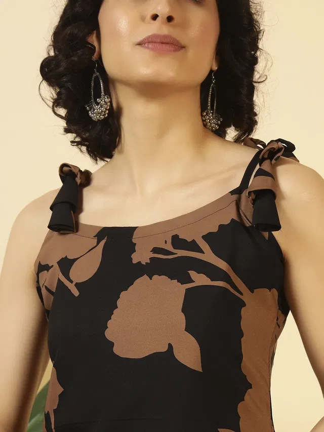 Sleeveless Kurti for Women (Black, L)