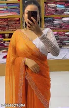 Georgette Embellished Saree for Women, Yellow 