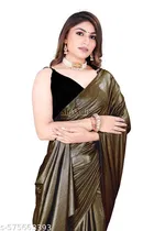 Lycra Embellished Saree For Women, Black