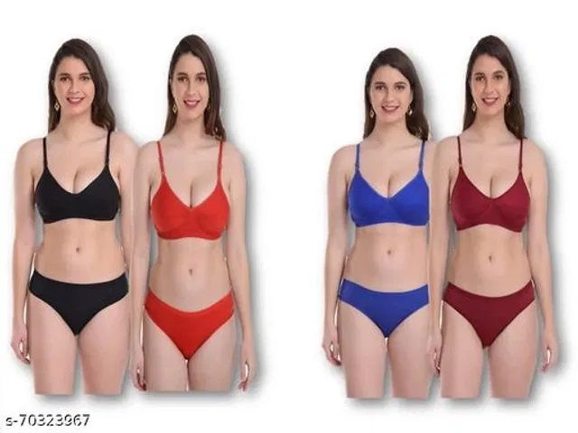 Cotton Blend Solid Lingerie Set for Women (Multicolor, 32A) (Pack of 4)