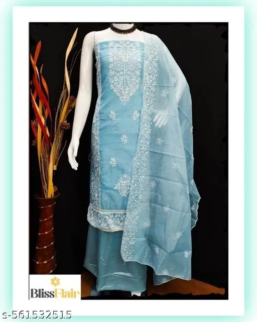 Embroidered Floral Patiala Suits for Women (Blue, Un Stitched)