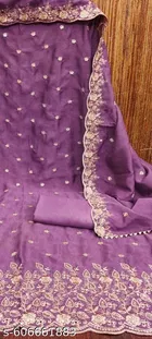 Lucknowi Embroidered Vichitra Silk Unstitched Dress Material 