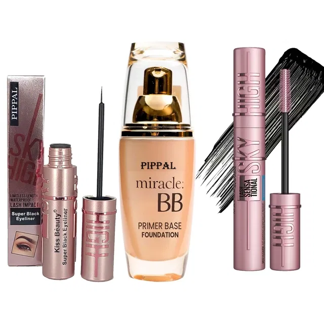 Pippal Mirecle B.B. Primer Base Foundation (60 ml) with Mascara (12 ml) & Eyeliner (6 ml) (Set of 3)