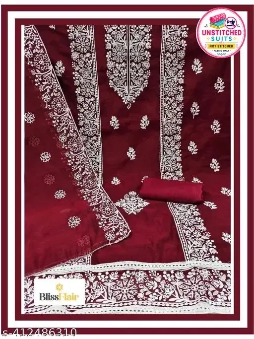 Embroidered Botanical Patiala Suits for Women (Maroon, Un Stitched)