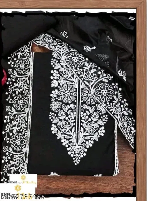 Embroidered Floral Patiala Suits for Women (Black, Un Stitched)