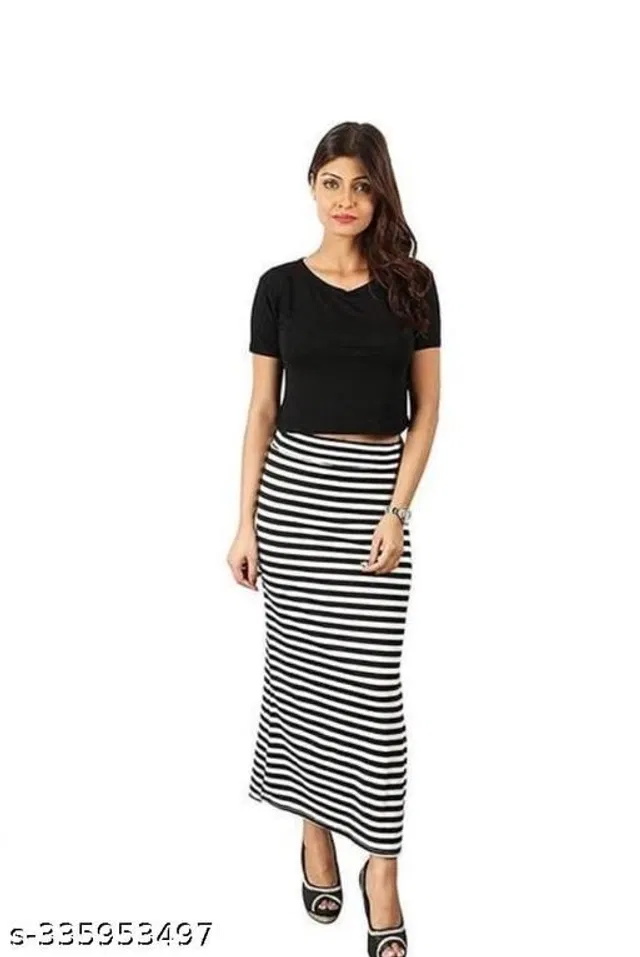 Cotton Blend Skirts for Women (Black & White, 32)