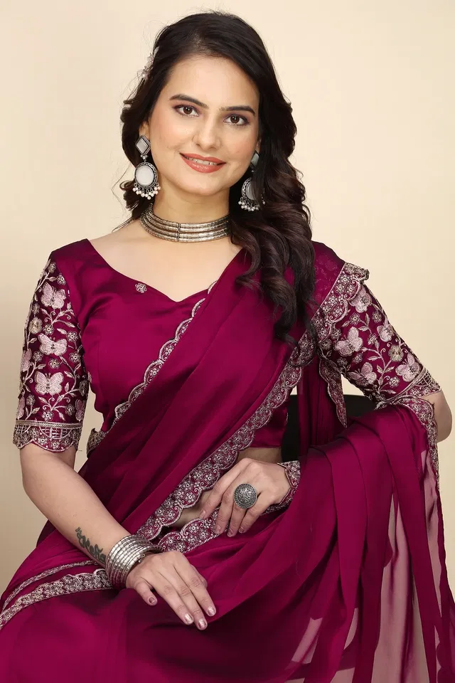Chiffon Woven Design Saree for Women (Red, 6.3 m)