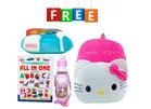 Combo of Fabric School Bag, Water Bottle, Lunch Box with All in One Book for Kids 