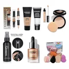Combo of Fixer, Primer, Shimmer Liquid Highlighter, Foundation, Concealer, Compact Powder & Beauty Blenders for Women 
