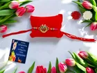 Metal Rakhi with Greeting Card & Roli Chawal 