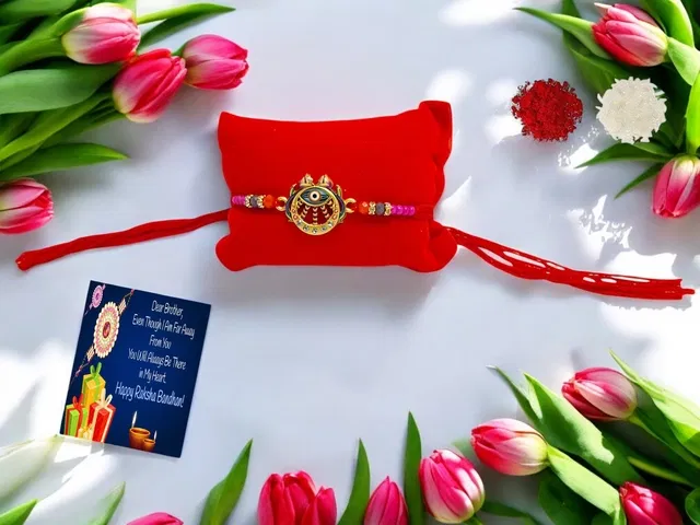 Metal Rakhi with Greeting Card & Roli Chawal (Multicolor, Set of 1)