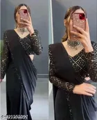 Georgette Saree for Women, Black 