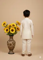 Silk Blend Printed Kurta & Payjama Set For Boys, Cream 