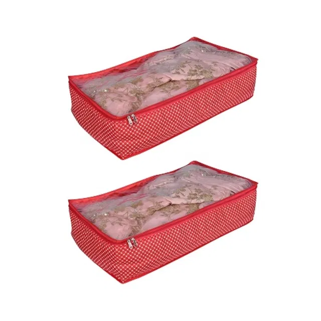 Cotton Zip Closure Saree Covers (Red, Pack of 2)