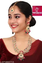 Traditional Kundan Pearl Long Bridal Neckkace Set for Women 