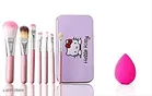 Makeup Brushes With Hello Kitty Print Storage Box and Makeup Blending 1 Puff Sponge - 