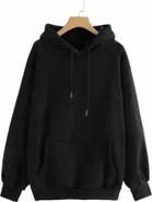 Fleece Solid Hoodie for Women (Black, S)
