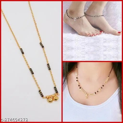 Alloy 2 Pcs Mangalsutra with 1 Pair Anklets for Women (Multicolor, Set of 3)