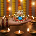 Metal Decoretive Pooja Thali, Multicolour Pack of 1