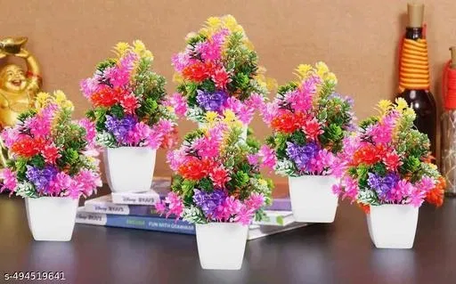 Plastic Artificial Flowers, Multioclor, Pack of 6