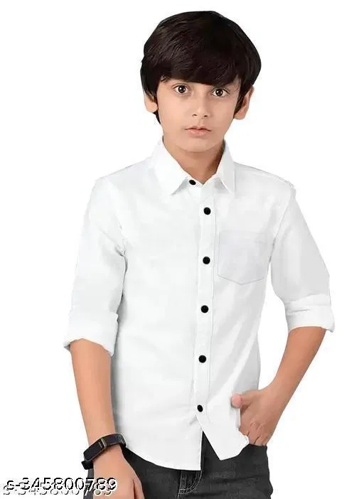Solid Long Sleeve Spread Collar Shirt for Boys (White, 8-9 Years)