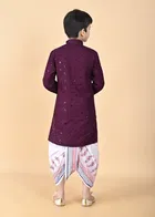 Rayon Embellished Kurta with Dhoti for Boys, Wine & White 