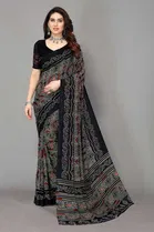 Casual Georgette Women Printed Saree With Unstitched Blouse 