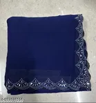 Georgette Solid Saree for Women, Blue 