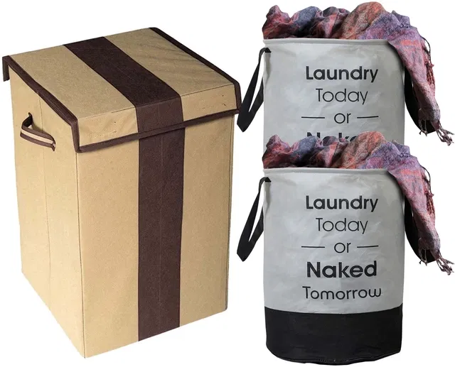 Canvas Laundry Basket,Multicolor, (Pack Of 3)