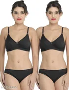 Cotton Blend Solid Lingerie Set for Women 