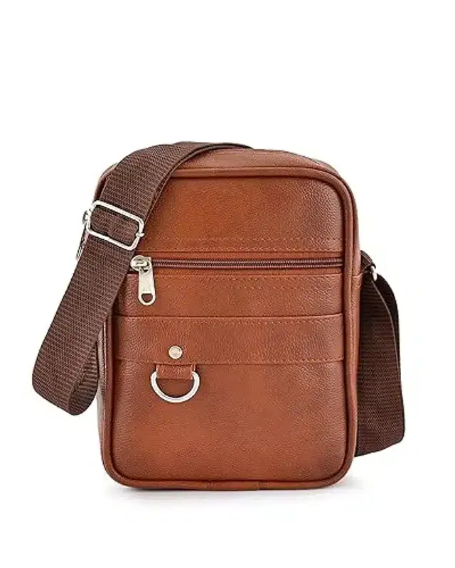 Leather Cross Body Bag for Men & Women (Brown, L)