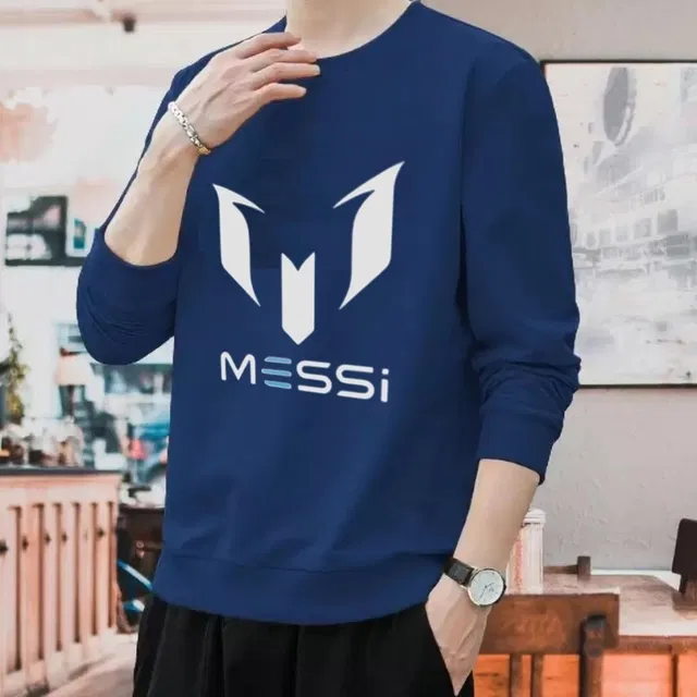 Cotton Blend Round Neck T-Shirt for Men (Navy Blue, S)