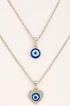 Women's Silver Evil Eye Pendant Necklace Set 