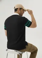 Cotton Blend Colorblocked Polo Neck T-Shirt for Men, Black 