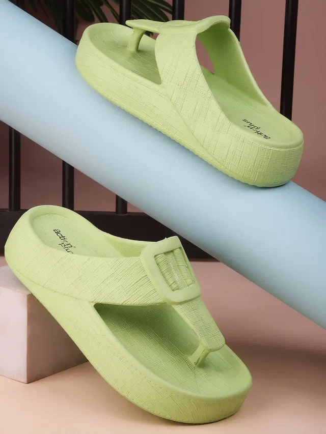 action Flip Flops for Women (Green, 5)